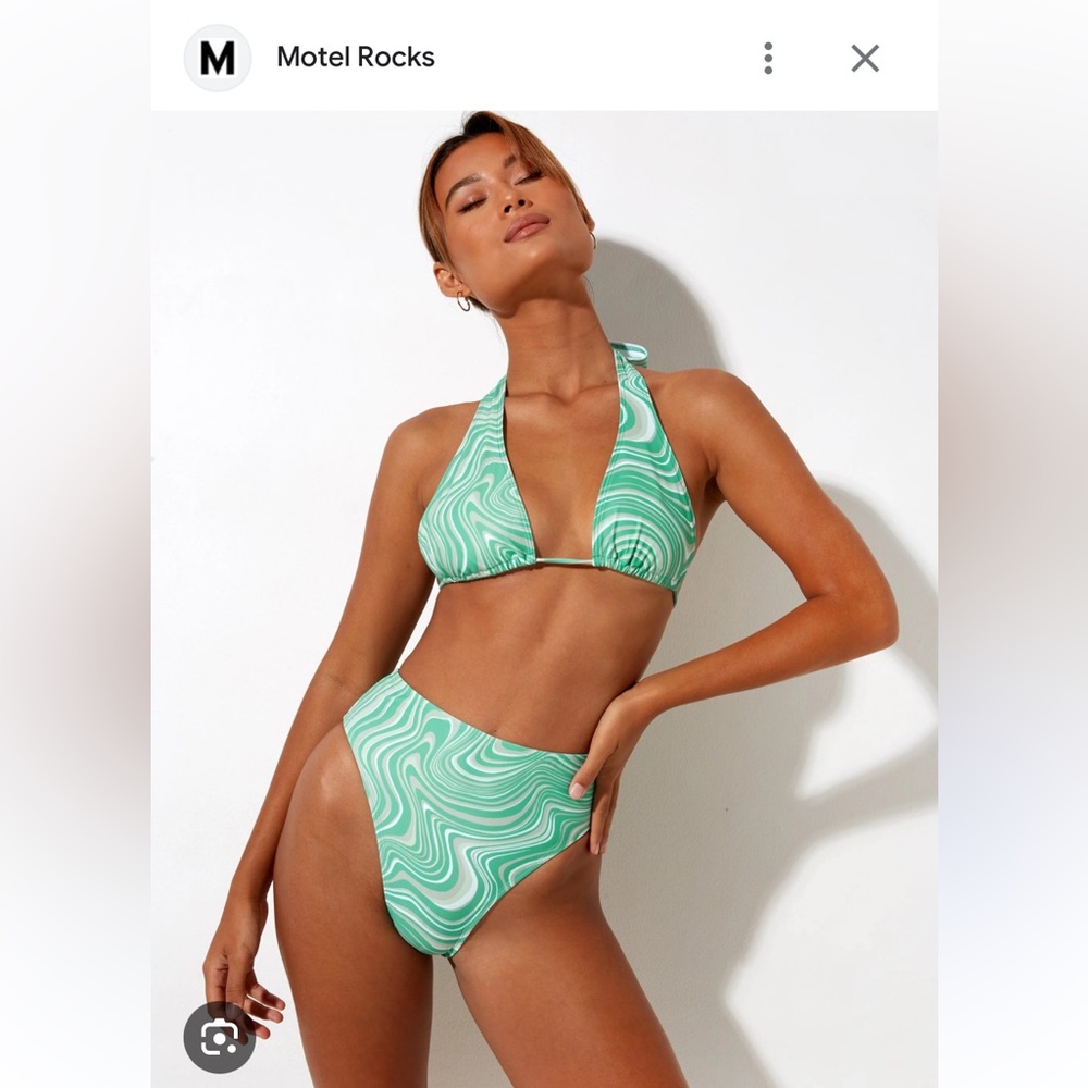 Motel Rocks Green and White 70s Ripple Swirl Bikini Set